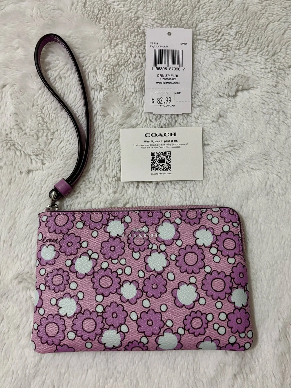 Coach Purple and Blue  Floral Wristlet Pouch with Strap